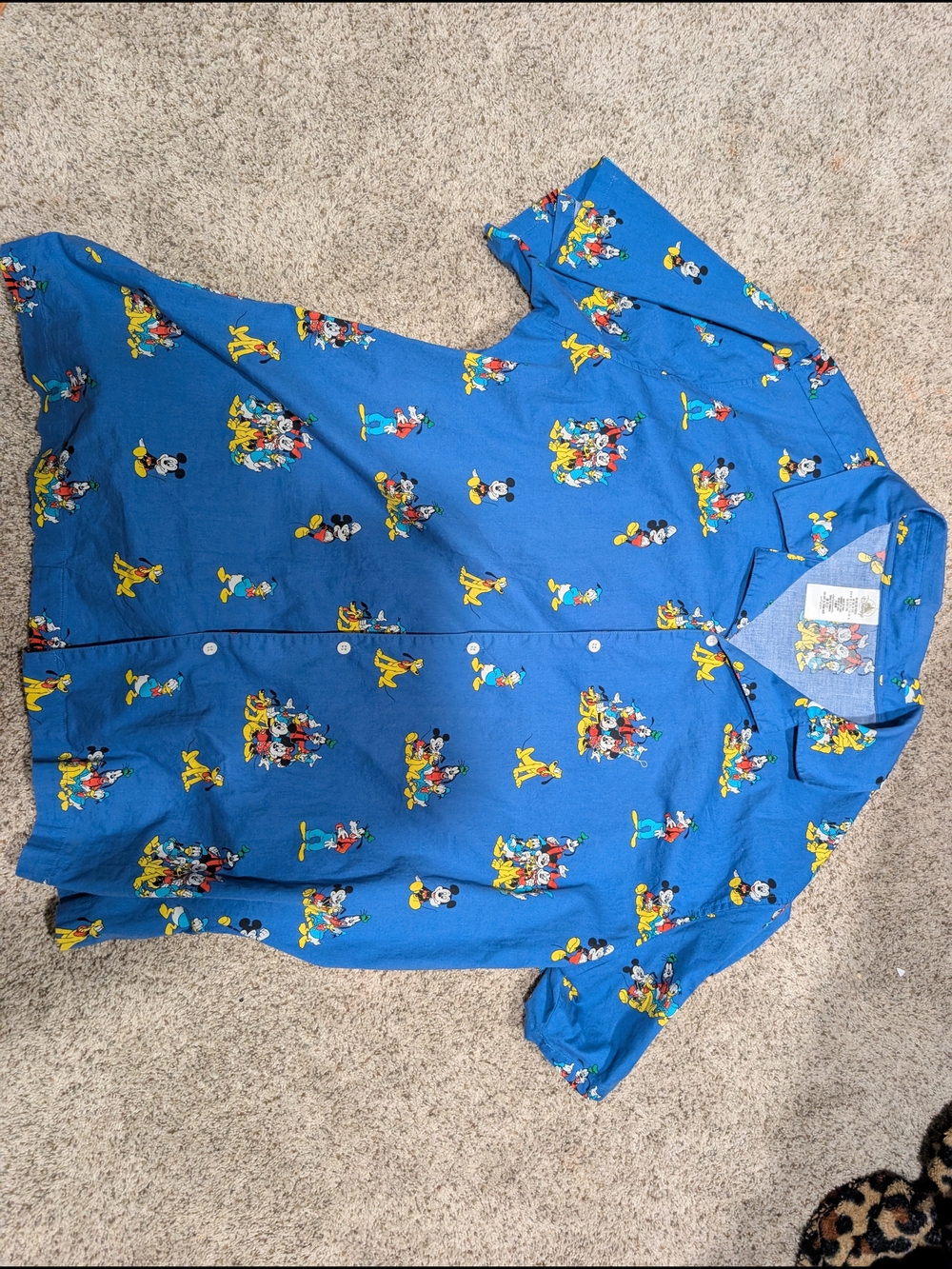 Disney Vintage Blue Short-Sleeve Shirt with Multicolor Mickey & Friends Print